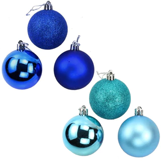Kit 36 Bolas De Natal Azul Claro Escuro 8cm Mista Lisa Fosca Glitter Decoracao Arvore de Natal Pendente Enfeite