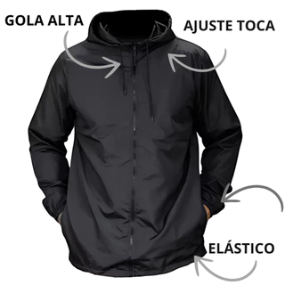 Jaqueta Corta Vento Impermeável Masculino Liso Forro E Capuz Semi Forrada Frio Inverno Corrida