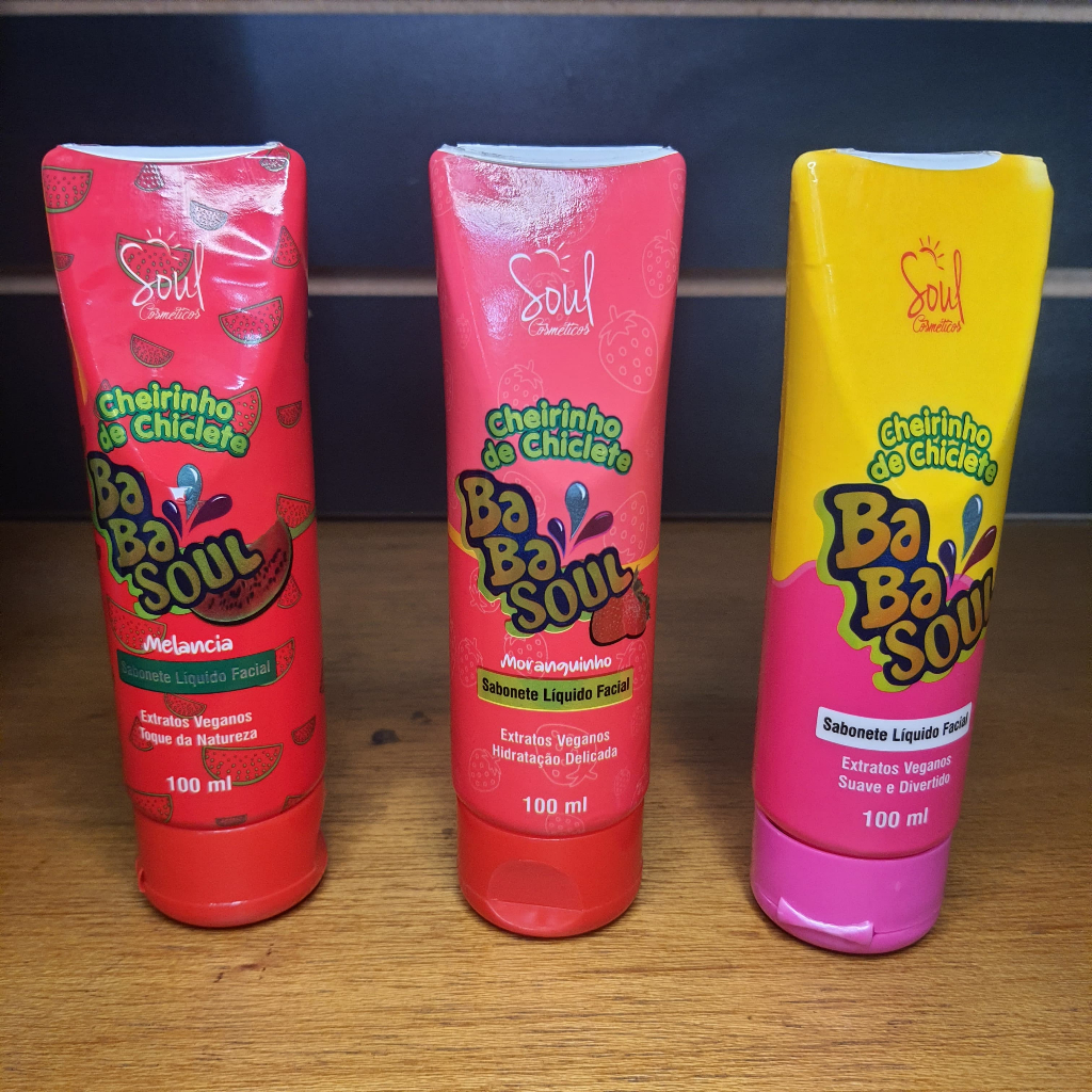 Sabonete liquido facial BABASOUL. CHICLETE/MORANGO/MELANCIA/CARVÃO 100ML