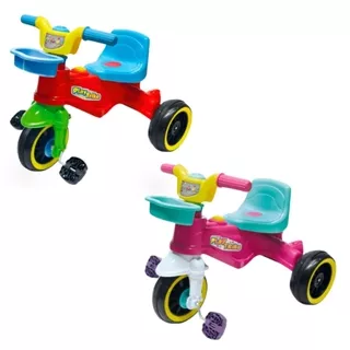 Triciclo Infantil Bebê Azul Motoca Menino Criança Com Empurrador E Aro