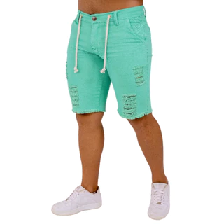 Bermuda Masculina Jeans Destroyed Verde Neon