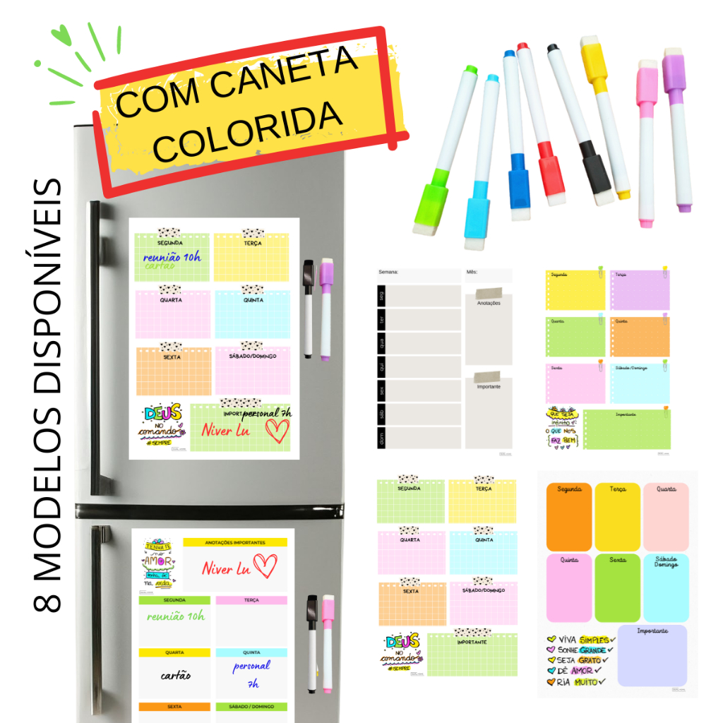 Lousa Magnetica Geladeira Porta Recados Anotações Planner Com Caneta Colorida