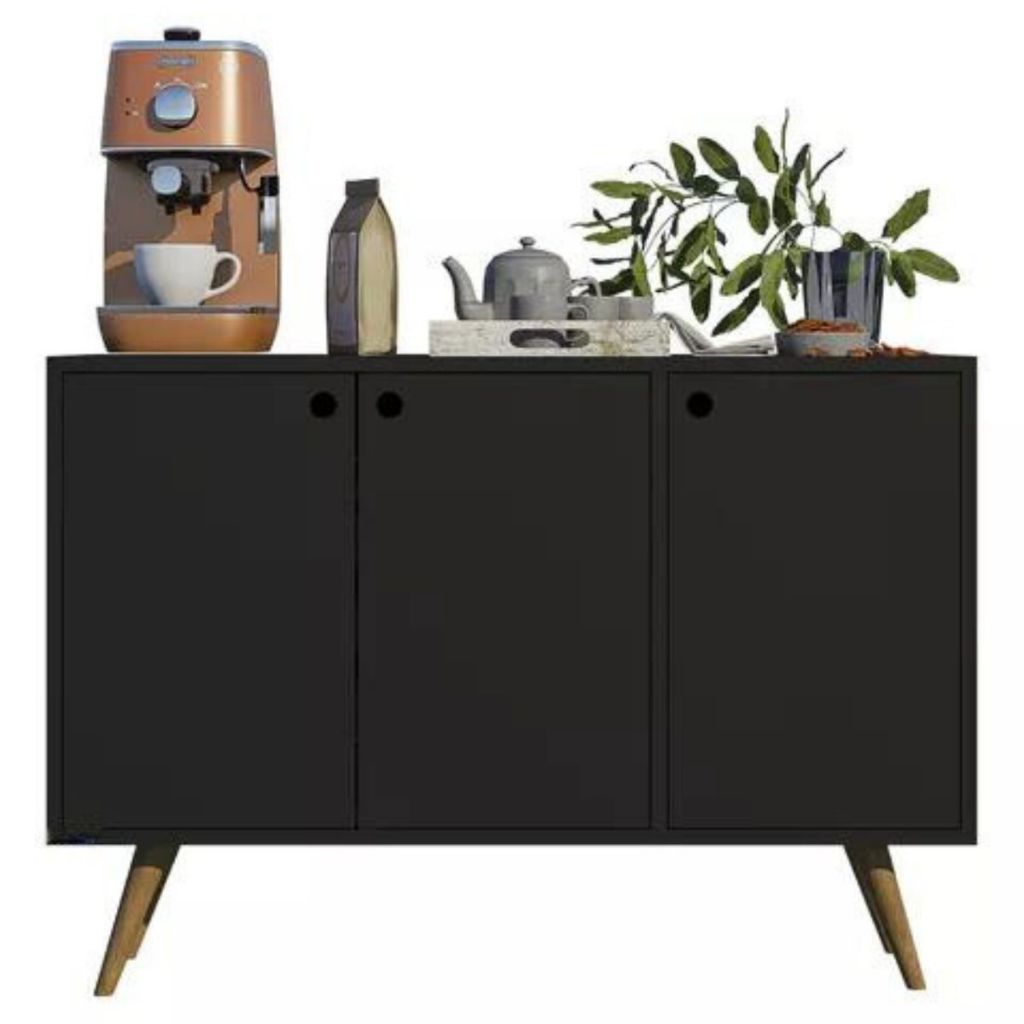 Móvel Buffet Pra Cozinha 3 Portas 90cm Sala De Jantar Na Cor Preto