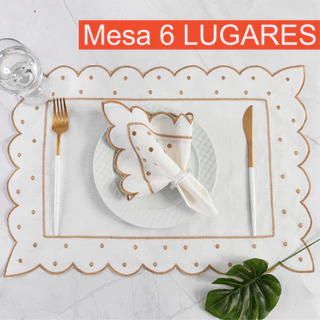 Kit Jogo Americano 12 Peças Sousplat Retangular Mesa de 6 Lugares Mesa Posta Supla souplast sulplast