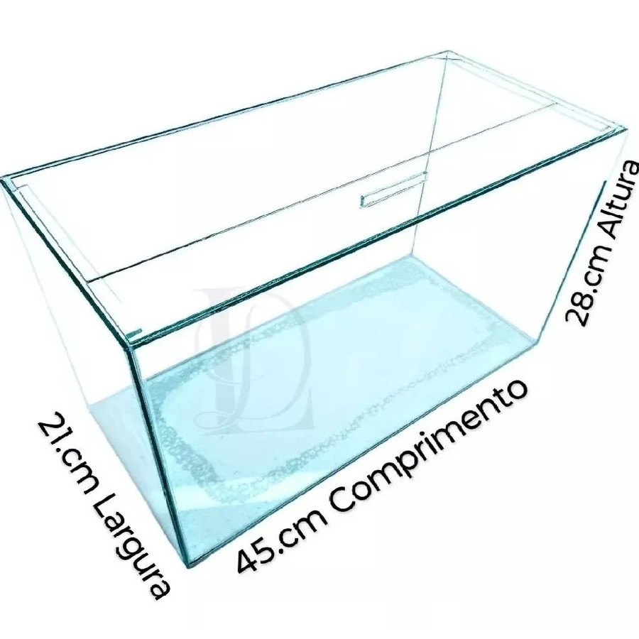 Aquário N6 45x21x28cm Retangular 26 Litros Beteira Vidro 3mm incolor p/ peixes ornamental plantas natural e artificial