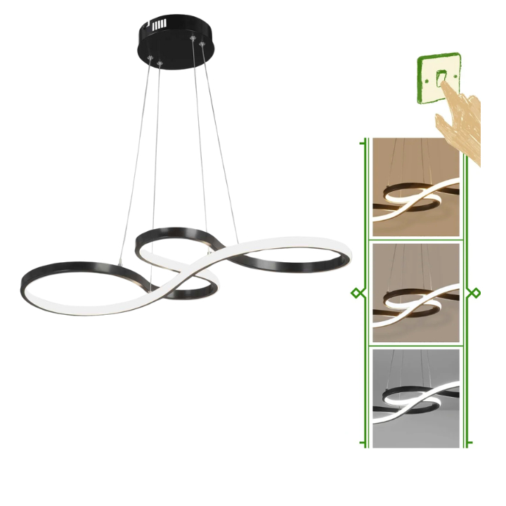 Lustre Pendente Moderno Infinito Cifra Preto 50w Led 3/1