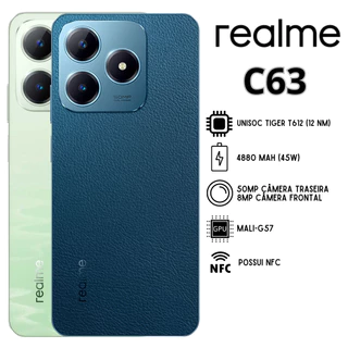 Celular Realme C63 | Câmera 50MP , Processador Unisoc Tiger T612 (12 nm), Bateria 4880 mah, Carregamento 45W , Versão Global , Envio do Brasil