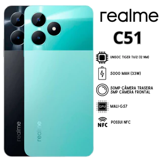Celular Realme C51 | Câmera 50MP , Processador Unisoc Tiger T612 (12 nm), Bateria 5000 mah, Carregamento33W , Versão Global , Envio do Brasil