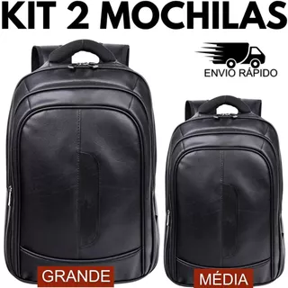 Kit 02 Mochilas Bolsa de Couro Média e Grande Unissex Trabalho Viagem em Oferta na Shopee
