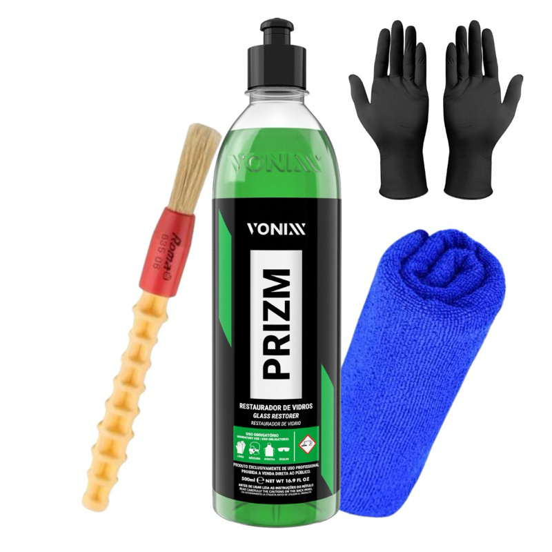 Kit Prizm Limpeza De Chuva Ácida Restaurador De Vidros Vonixx 500ml Toalha Pincel Luva