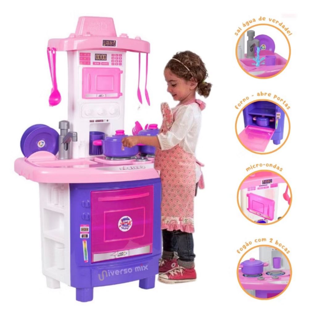 Cozinha Infantil de Brinquedo 70 CM Grande Completa Sai Agua de Verdade Menina Acompanha Acessorios Pais e Filhos