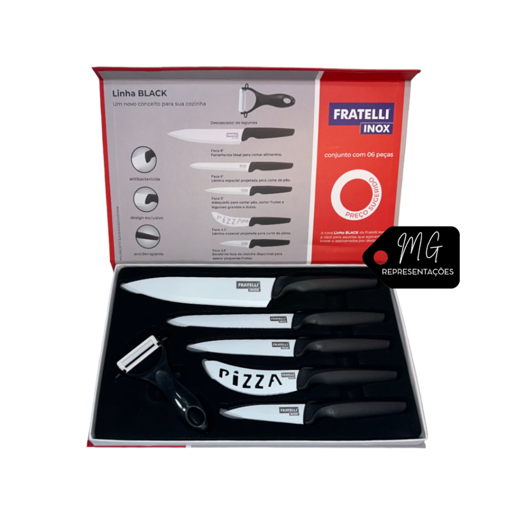 CONJUNTO DE FACAS KIT DE FACAS INOX PREMIUM FRATELLI INOX LINHA BLACK ...