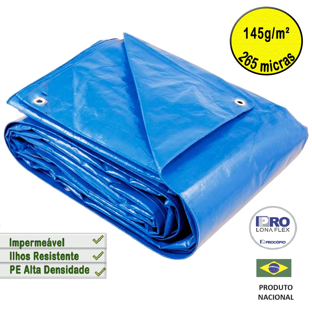 Lona Grossa Azul 265 micras Plástica impermeável Carga Carreteiro Piscina reforçada proteção uv