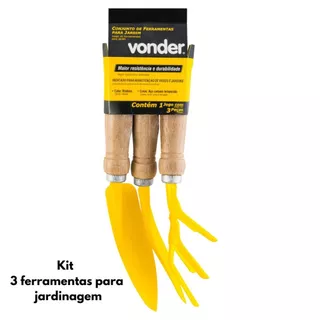 Kit Ferramentas 3 Peças para Jardinagem Conjunto de Madeira Jardim Planta Horta - VONDER