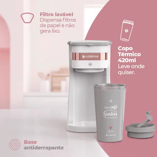 Cafeteira Elétrica Individual Cadence Dream Rosé Gold 110V com copo térmico