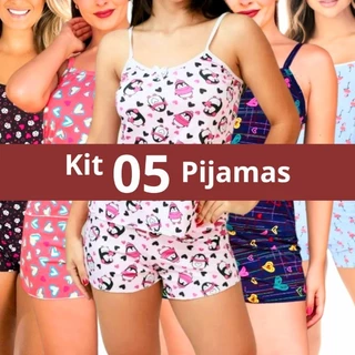 Kit 05 Baby Doll Feminino Short Doll Pijama Adulto Em Microfibra
