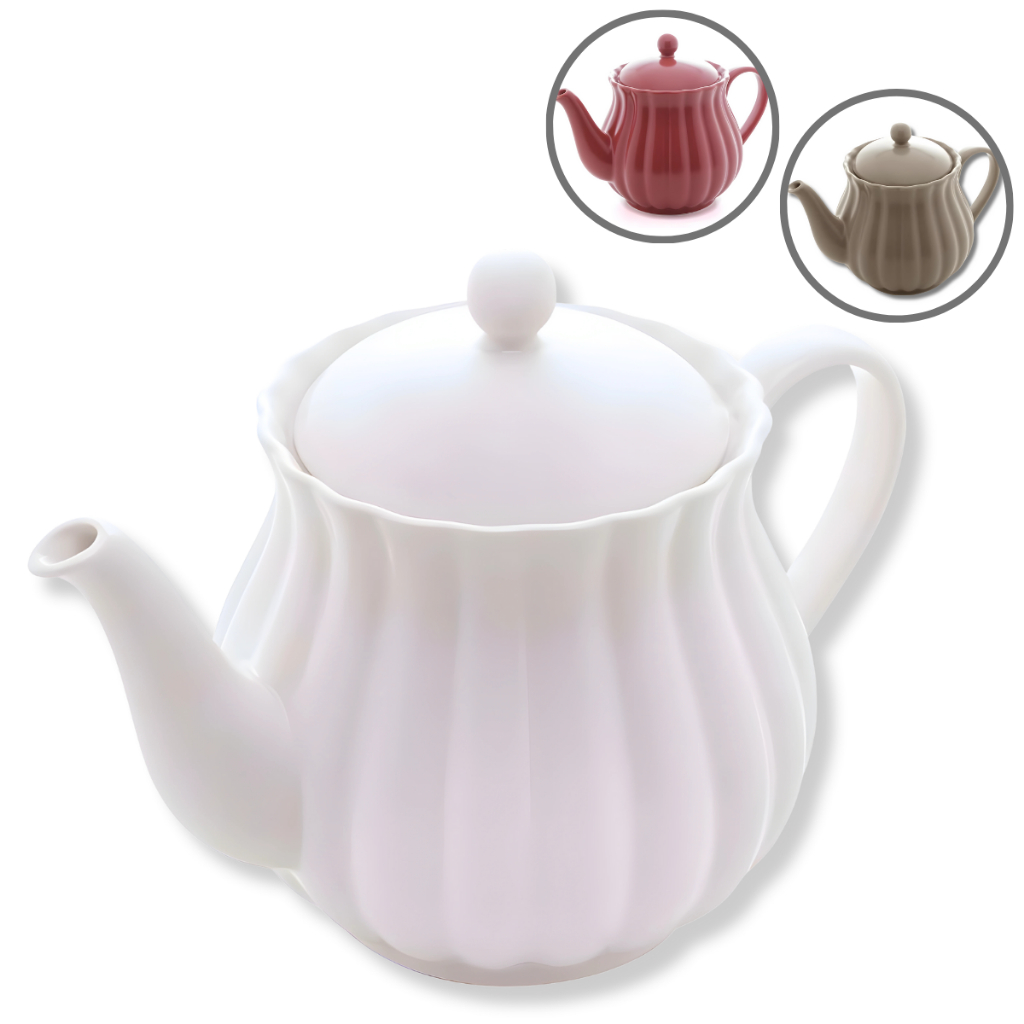 Bule de Porcelana 950ml Pétala Matt Branco Areia Vermelho - WOLFF / Cozinha / Chá e Café / Servir