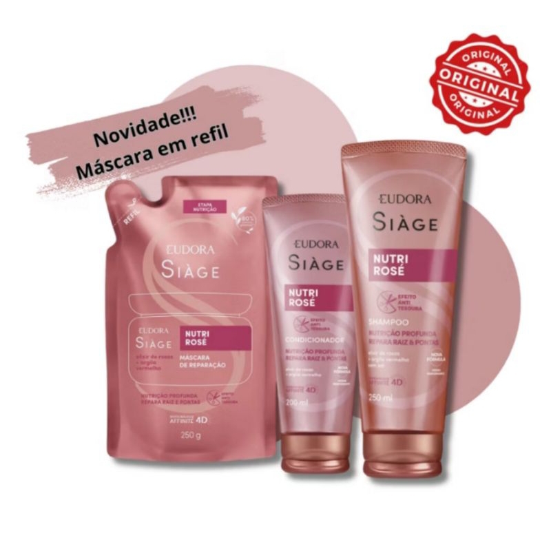 NUTRI ROSE SHAMPOO CONDICIONADOR E REFIL DE MASCARA SIAGE EUDORA ...