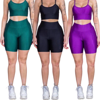 Kit 3 Short Feminino 3D Legging Suplex Shortinho Leg Feminina Academia Cintura Alta Levanta Bumbum