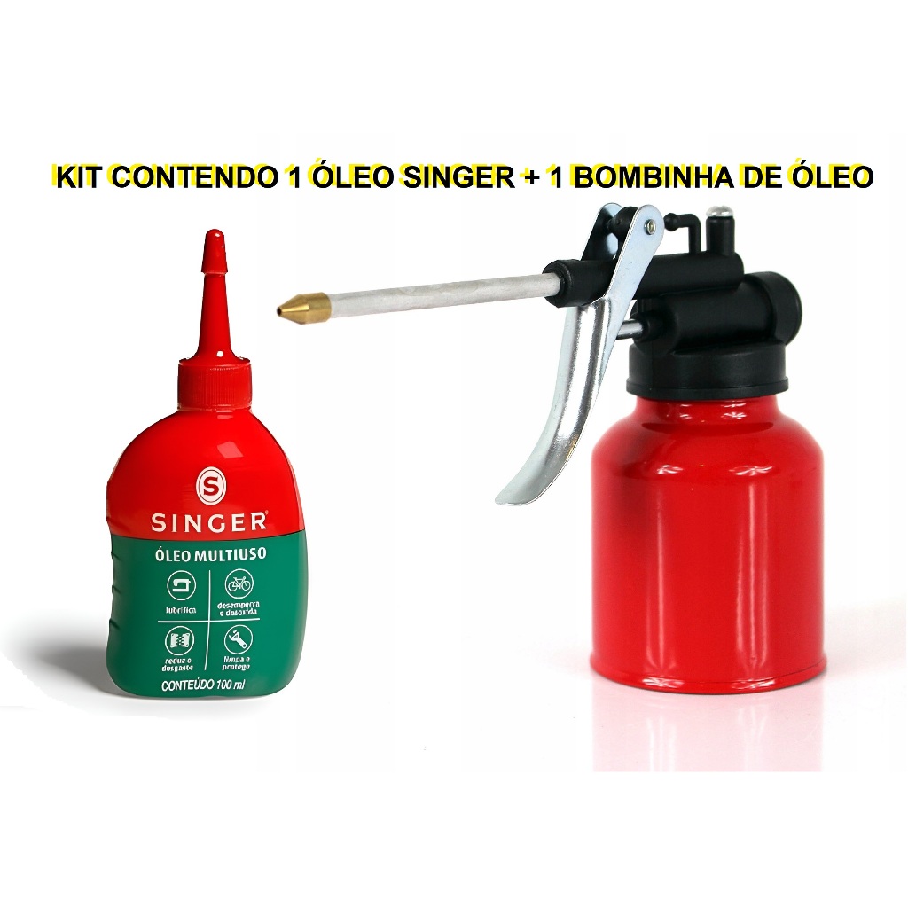 Kit bombinha aplicadora de óleo profissional Almotolia 250ml + frasco de óleo Singer 100ml