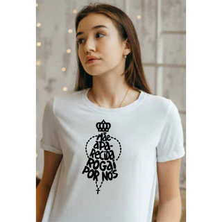 Camisa camiseta blusa Algodão Nossa Senhora Aparecida Rogai por nós Feminina Oferta Promoção barato