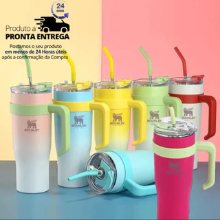 Copo Stanley Bicolor Térmico Com Alça E Canudo inox 1200ml 1,2 Litros Copo Inoxidável
