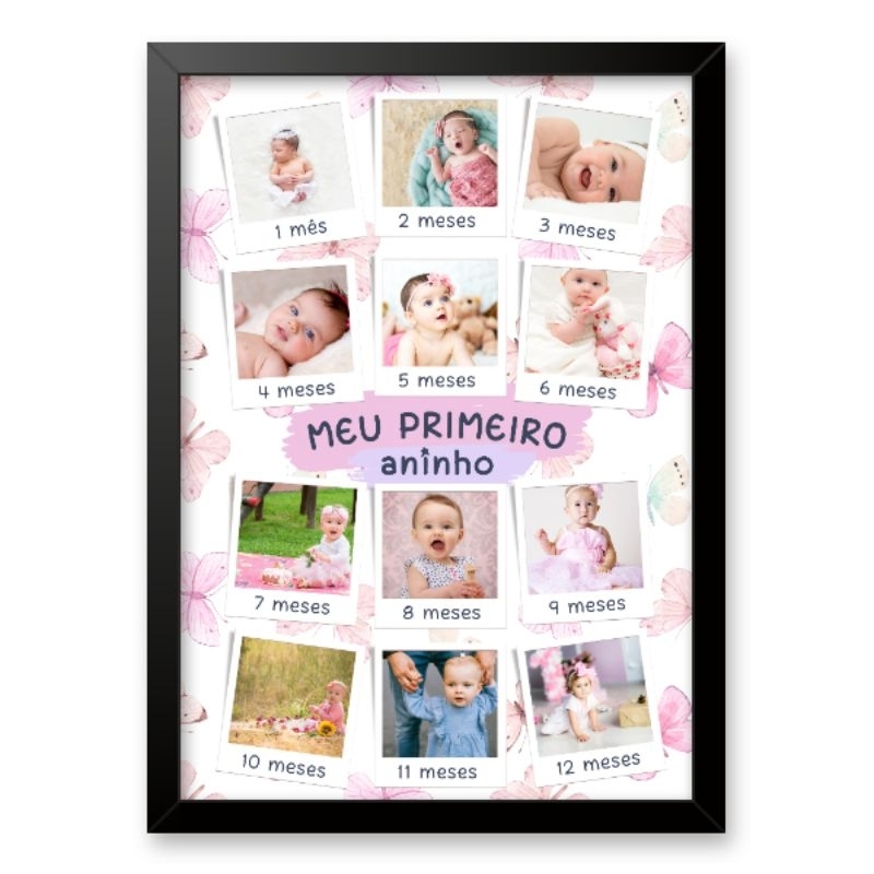 Quadro personalizado meu primeiro ano quadro maternidade moldura com vidro