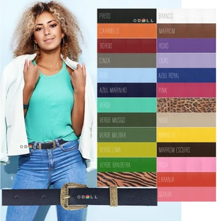 Cinto Feminino Ajustável, Fivela E Passante De Metal Dourado, Em Material Sintético CF08