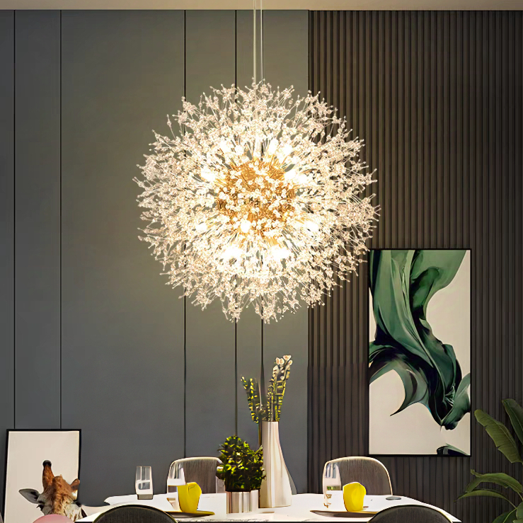 Vila sala de estar Lustre Cristal Dente Leão Redondo Luxo Prata Dourado+G9 lâmpadas