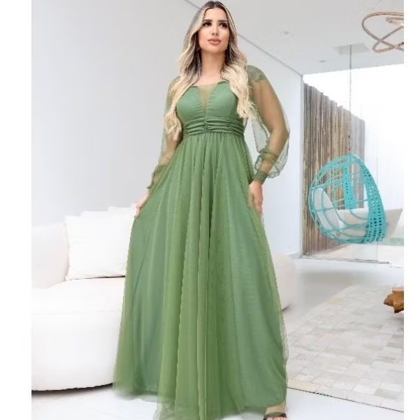 ELEGANTE Vestido longo, manga longa, para Festas, Madrinhas, Casamentos, Aniversários.