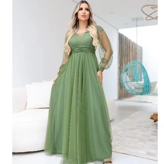 ELEGANTE Vestido longo, manga longa, para Festas, Madrinhas, Casamentos, Aniversários.