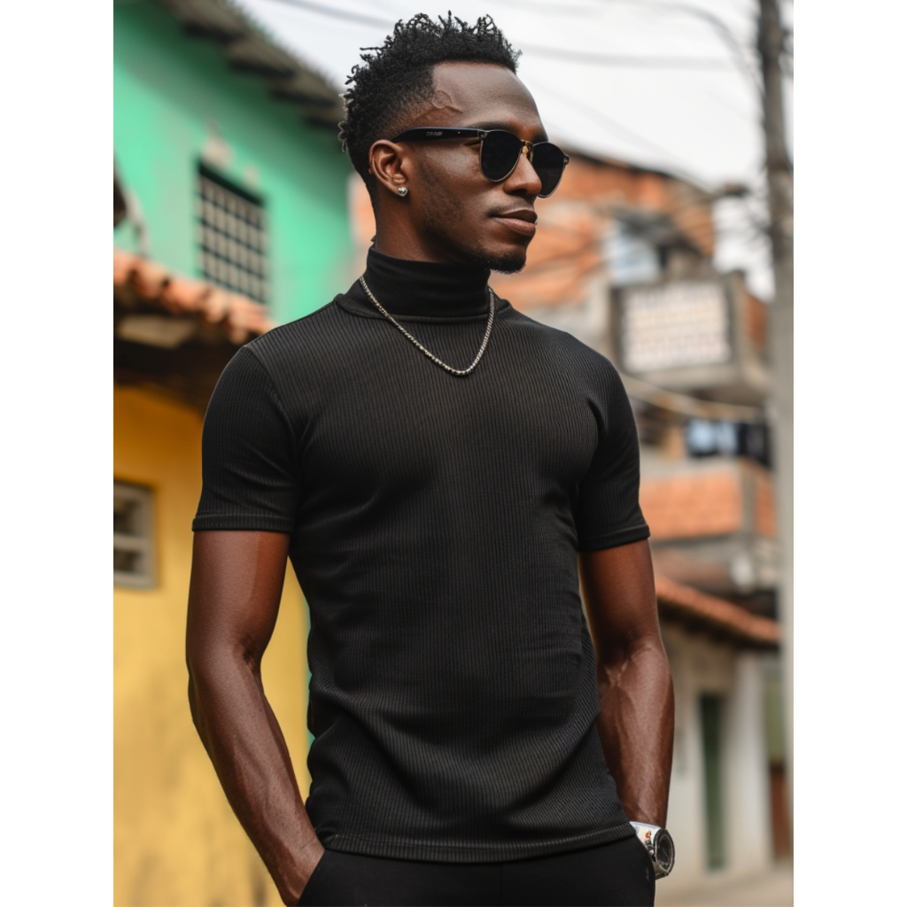 Kit Camisa Masculina Gola Alta Canelada Slim Old Money