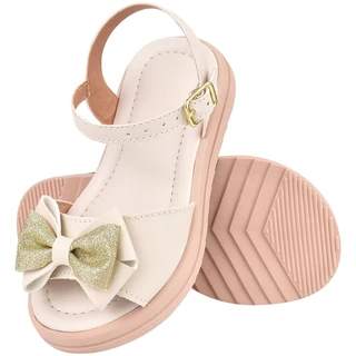 Sandália Infantil Menina Feminina Primavera Laço Brilho Espelhado Gliter Tratorada Luxo