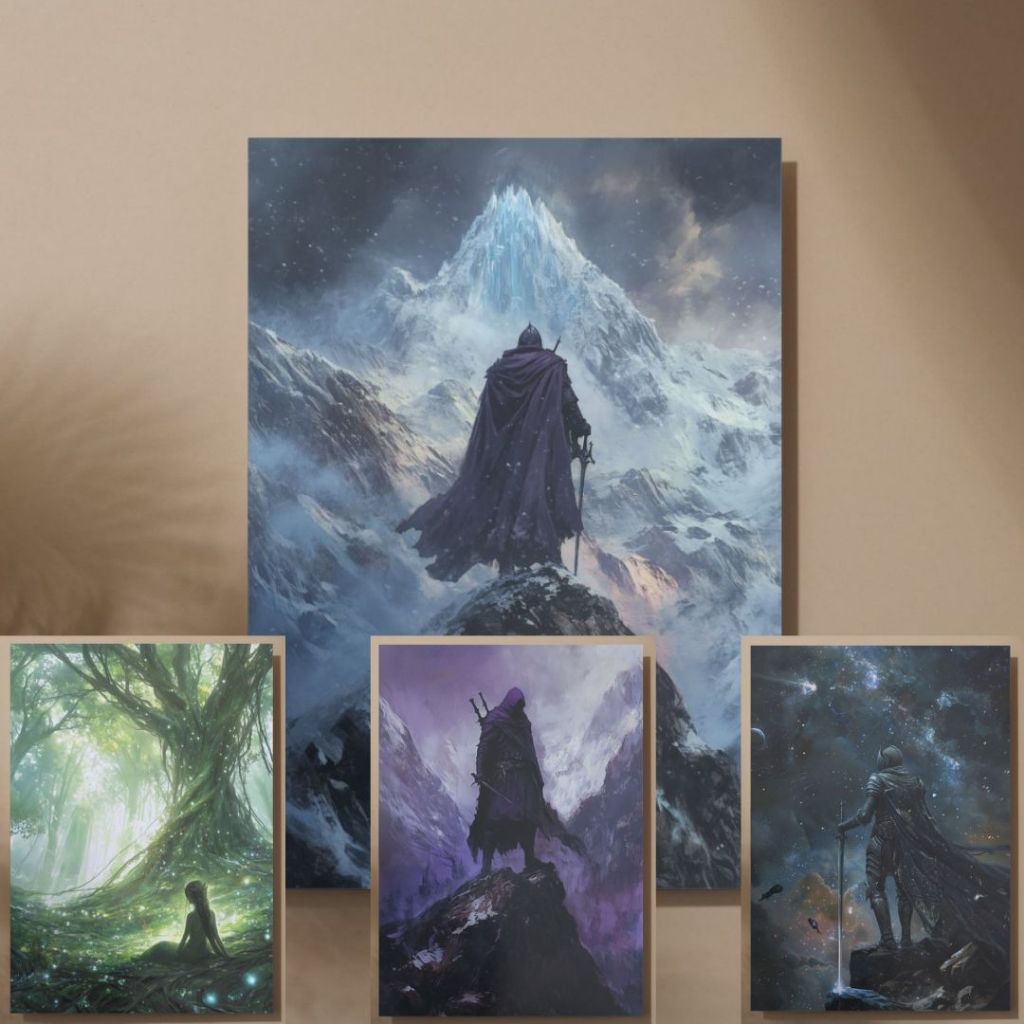 Posters/Quadros Decorativos Paisagens Épicas / Tamanho A3 - Artes Autorais de Fantasia Medieval, estilo pintura gótica, Dark Fantasy, Fantasia Escura, RPG, DnD, pintura antiga