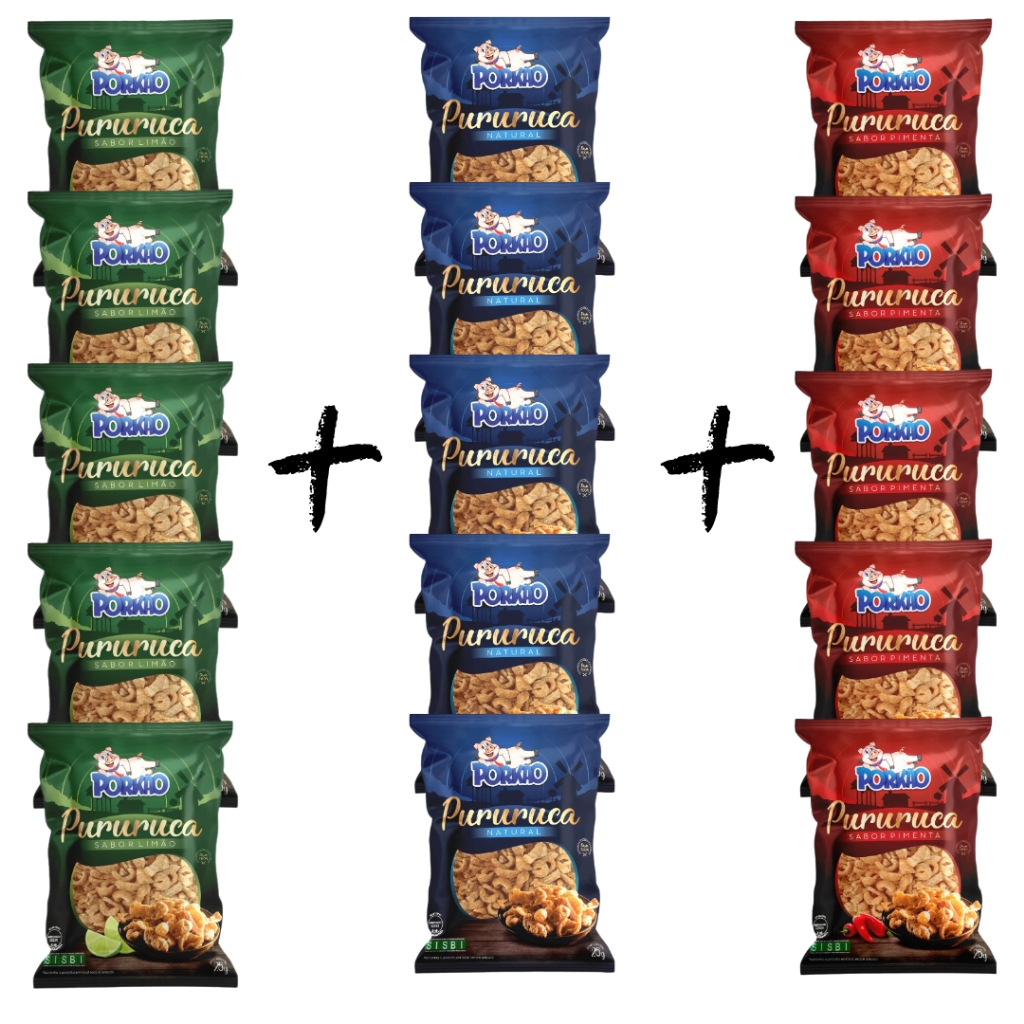 KIT 15 Pacotes Pururuca Torresmo Porkão 375g total - Pacote Economico