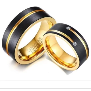 Par de Aliança de tungstênio banhado a ouro 18k e ródio