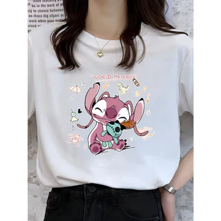 Camiseta Moda Feminina Estampado Lilo Stitch Blusa Feminina Camisa Algodão Casual