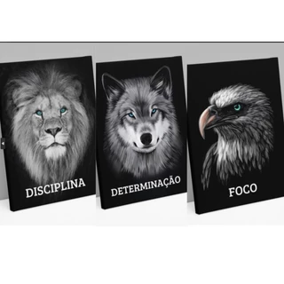 3 QUADROS DECORATIVOS DISCIPLINA, FOCO, DETERMINAÇÃO EM MDF 21X29,7