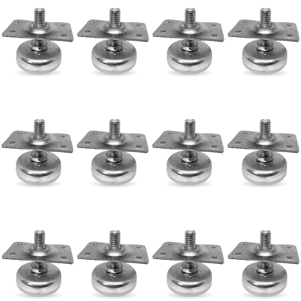 12 Unidades Pés Nivelador Para Móveis C/ Placa Ajustavel Pézinho Puff Em Metal Reforçado 30mm x 45mm Rosca 5/12 (8mm)