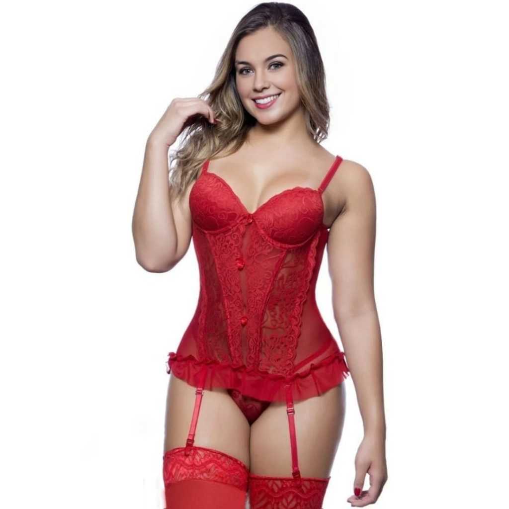 Espartilho Sexy Lacinhos Sensual Renda Calcinha Sexy com Persexy