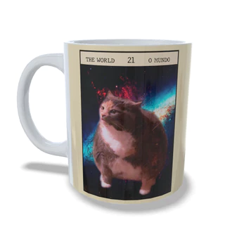 Caneca De Porcelana meme gato carta de Tarot O mundo The world