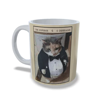 Caneca cerâmica meme gato carta de Tarot O imperador