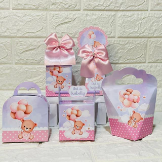 Kit Festa Personalizados Chá de Bebê menina rosa e lilás | Lembrancinhas Caixinhas para festa - PEGUE E MONTE