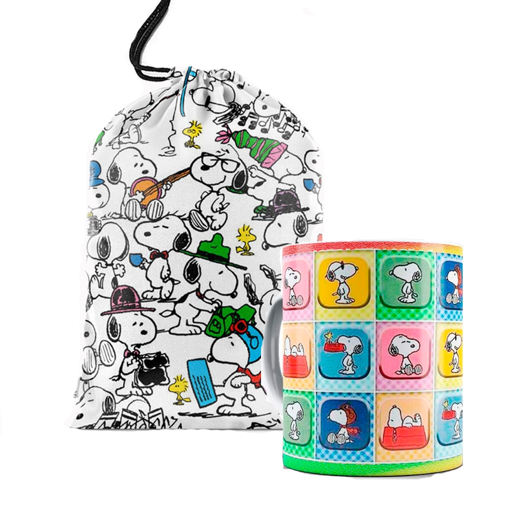 Caneca Branca Mosaico Snoopy Mais saquinho de Presente Personalizado Snoopy