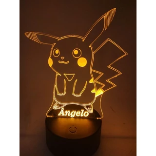 Luminária Pokém on Pika chu, seu Nome, Led RGB com Controle Remoto, Abajur Decorativa.