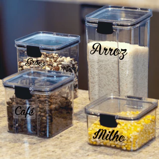 Kit 4 Potes Herméticos Empilhável com Trava para Alimentos e Mantimentos Organizador de Cozinha