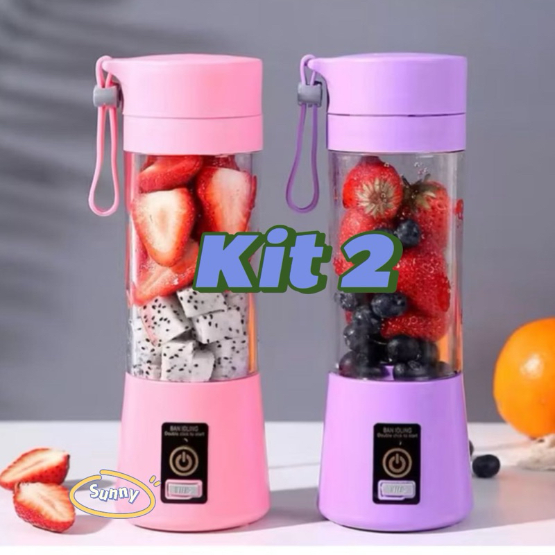 kit 2 Mini Liquidificador Portátil Shake 6 Laminas + Cabo USB