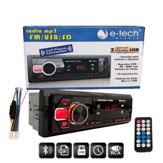 Auto Rádio Mp3 Etech Light Bluetooth USB sd