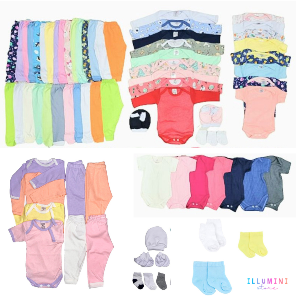 kit 16 peças enxoval Algodão bebê Body Mijão luva touca meia Completo ...