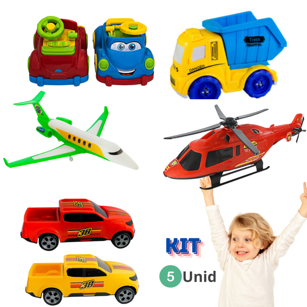 Kit 5 Brinquedos Meninos Carrinhos Aviões Econômico Presente Bom e ...